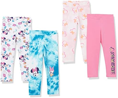 Amazon Essentials Disney | Marvel | Star Wars | Frozen | Princess Girls' Leggings, Pack of 4, Minnie/Beach, Small