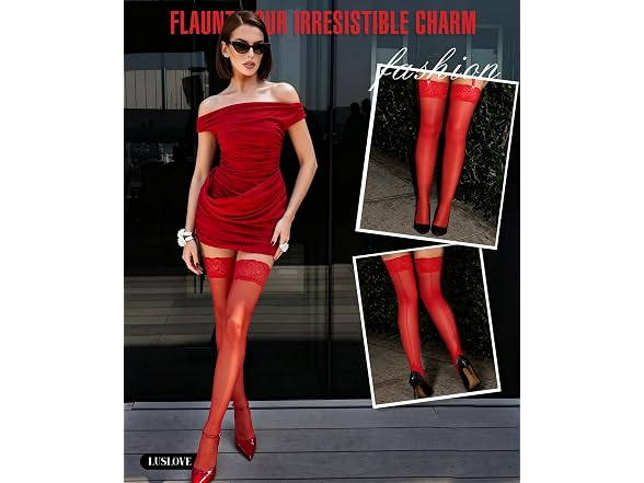 LUSLOVE Thigh High Stockings Red