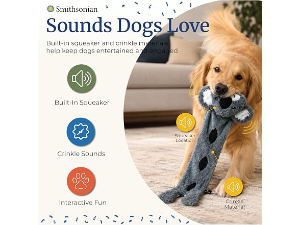Smithsonian Long Animals Dog Toy – Stuffing-Free Large Koala