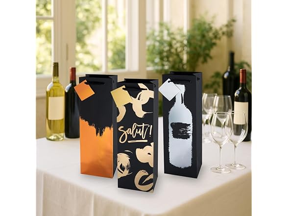 Cakewalk Assorted Metallic Brushstroke Wine Gift Bags