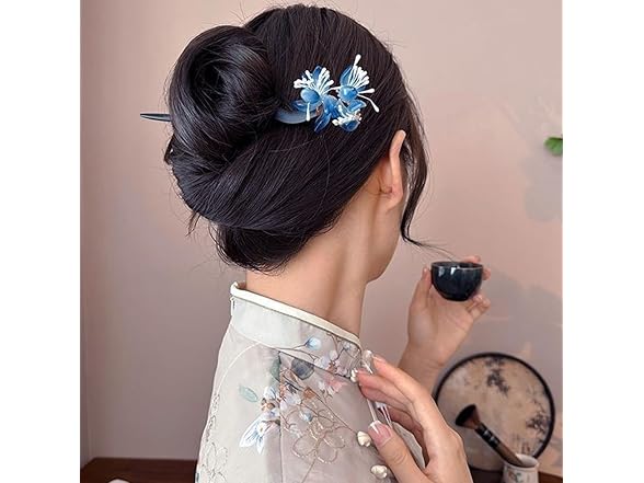 Cayyoomm Blue ice flower Hanfu hairpin