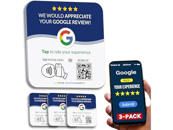 TapFive Tap Google Review Plate (3-Pack)