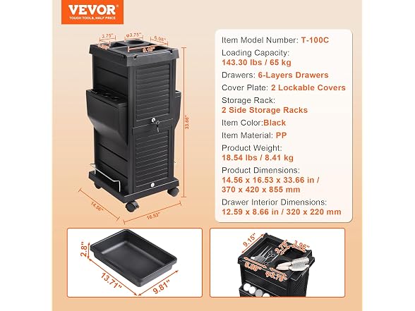 VEVOR Ultimate Salon Trolley Cart