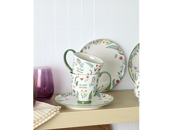 Oneida Coffee Mug Set, First Blooms Green Mugs 2 Pieces