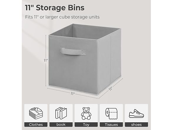 STORAGEIDEAS 11" Fabric Storage Bins 5 Pack, Grey