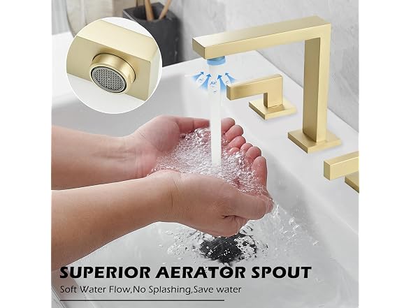 BWE Brushed Gold 8 Inch Widespread Bathroom Sink Faucet