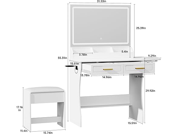 Homesflex Modern White Makeup Vanity Desk