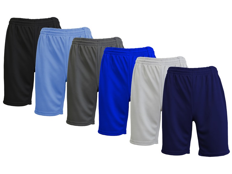 Jump Start WC-----(Men's New 6Pack) - JMMS-2600 / BK-CB-CH-RY-SV-NV / S Small 6Pk Mens Moisture Wicking Mesh Shorts Black - Carolina Blue - Charcoal - Royal - Silver - Navy