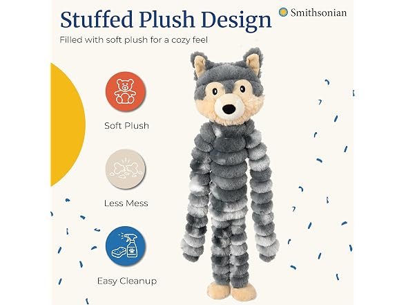 Smithsonian Long Animals Dog Toy – Stuffing-Free Wolf