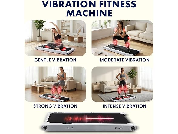 Squatz 2‑in‑1 Treadmill w/ Handlebar & Vibration Plates (Black Gray)