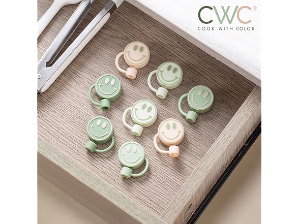 COOK WITH COLOR 8 PCS Straw Covers Straw Toppers Smiley