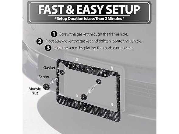 Zone Tech GA0071 Shiny Bling License Plate Frame 2 pk bling