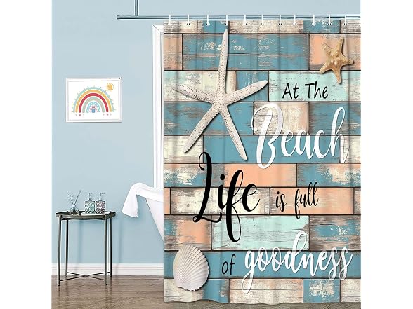 JAWO Beach Theme Stall Shower Curtain, Rustic