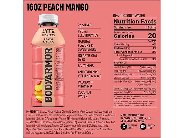 1CT BODYARMOR LYTE Sports Drink Peach Mango