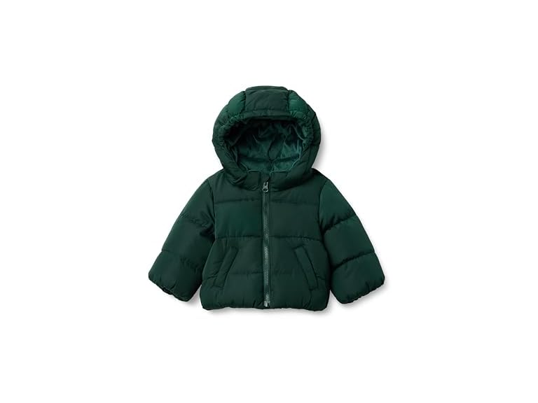 Amazon Essentials x Sofia Grainge Boys' Water-Resistant Hooded Puffer Jacket, Dark Green, Medium