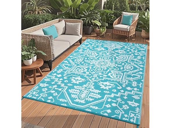8x10 Outdoor Rug Plastic Straw Blue