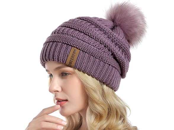Queenfur Women (L) Knit Slouchy Beanie Chunky Cap