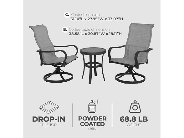 Four Seasons Courtyard Palermo 3 Piece Aluminum Bistro Set