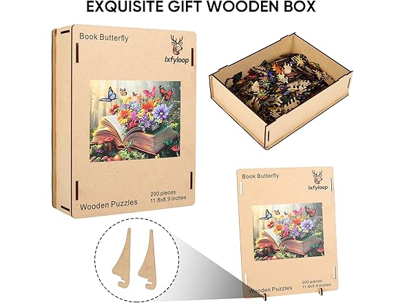 Ixfyloop Wooden Puzzles for Adults, Book Butterfly