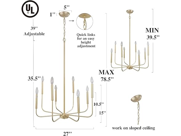 KSANA Gold Chandelier, Modern Light Fixture