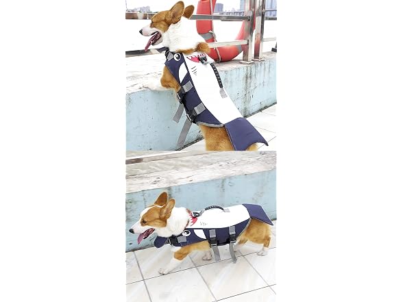Dog Life Jacket,Cartoon Shark Pattern,Pet Fl