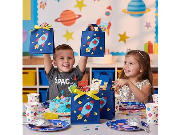Fun Express Mini Spaceship Tote Bags - (Pack of 12)