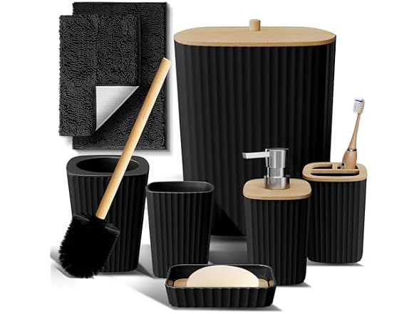 Clara Clark Bathroom Set - Black Bathroom Accessories Set