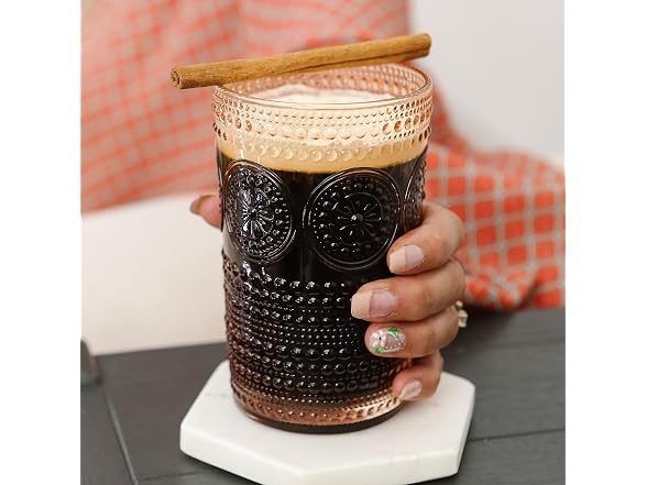 Hobnail Beaded Floral Rose Gold Drinking Glasses Set of 6