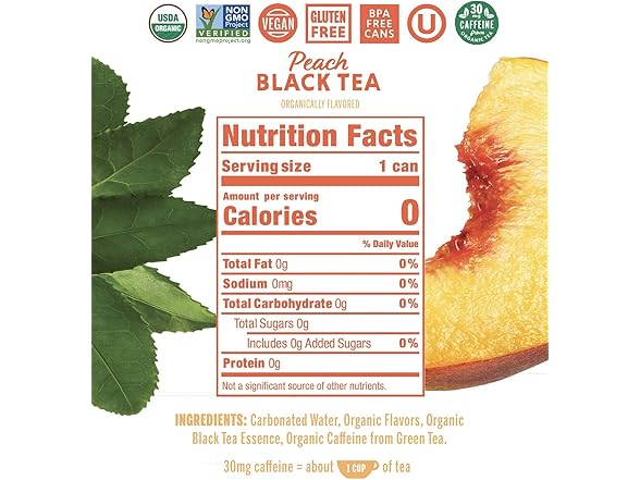Nixie Sparkling Water, Peach Black Tea, 12 oz.