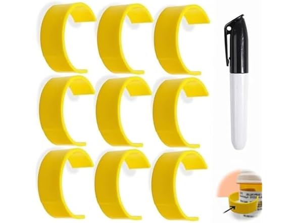 Pill Bottle Clips 9PCS w/Marker Yellow