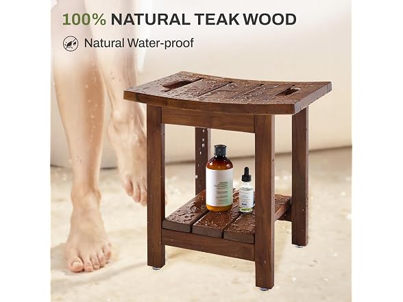16" Waterproof Brown Teak Shower Stool