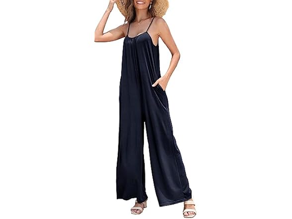 Fkeep Women Loose V Neck Sleeveless Strap Pants
