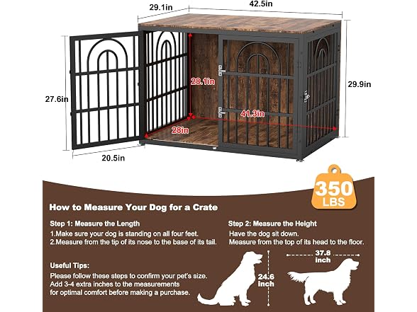 Tiovo 43 Inch Antique Walnut Dog Crate