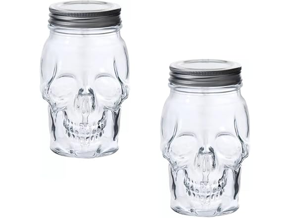 Skull Mason Jar Glass Container Set (16oz)