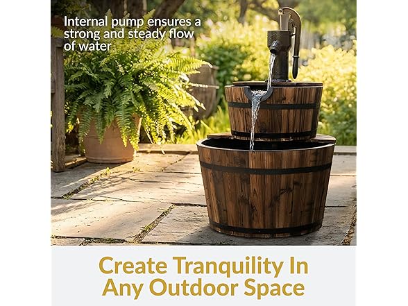 Sunnydaze 2-Tier Wood Barrel Water Fountain - 34-Inch
