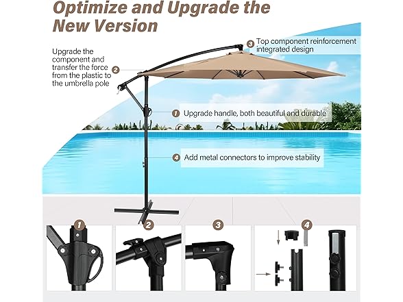 InfiniPower 10ft Cantilever Patio Hanging Umbrella