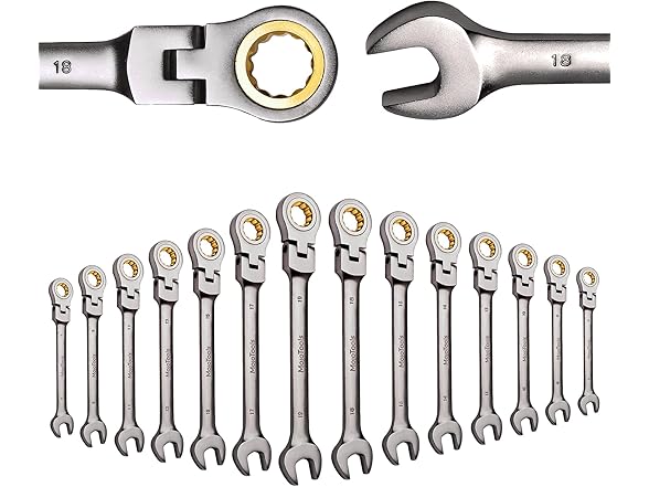 23-Piece Flex-Head Ratcheting Combination Wrench Set-Includes 14PCS