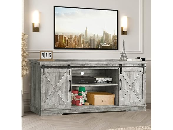 IDEALHOUSE TV Stand 65 White Barn Door
