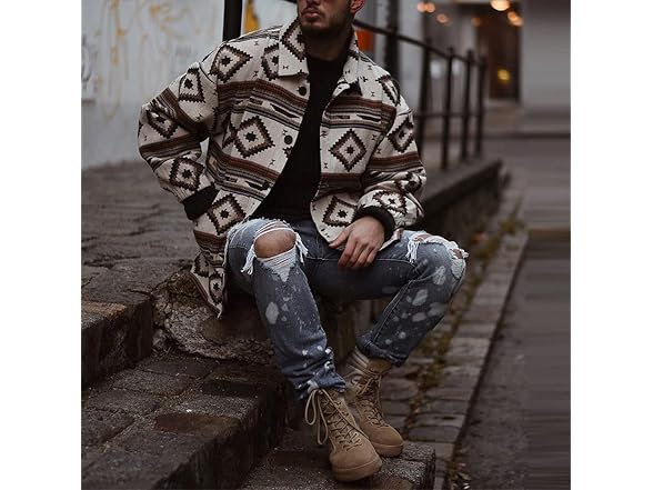 Chouyatou Men (M) Casual Tribal Aztec Button Coat
