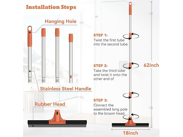 Elapun 18in Heavy-Duty Floor Squeegee
