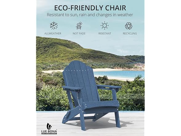 LUE BONA Set of 2 Blue Adirondack Chairs
