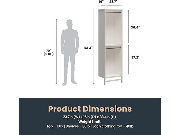 Systembuild Evolution Luxe 2-Shelf Double Clothing Rod Closet Tower, Ivory Oak