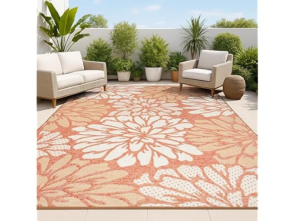 JONATHAN Y Floral Outdoor Rug 4x6 Orange