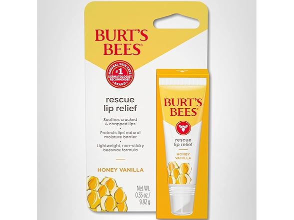 Burt's Bees Rescue Lip Relief, Honey Vanilla, Hydrating Lip Balm for Dry Cracked Lips, with Responsbily Sourced Beeswax and Shea Butter, 100% Natural Origin, 1 Squeezy Tube, 0.35oz - Gallery 13