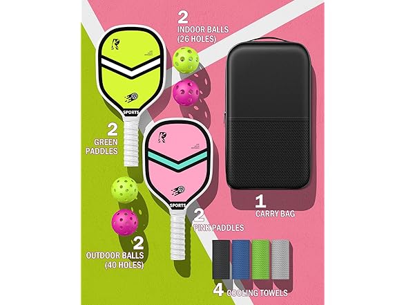 BAIWU Paddles Set 4 Paddles, Towels, Balls