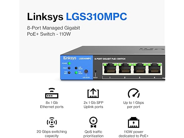 Linksys 8-Port Gigabit Network PoE+ Switch