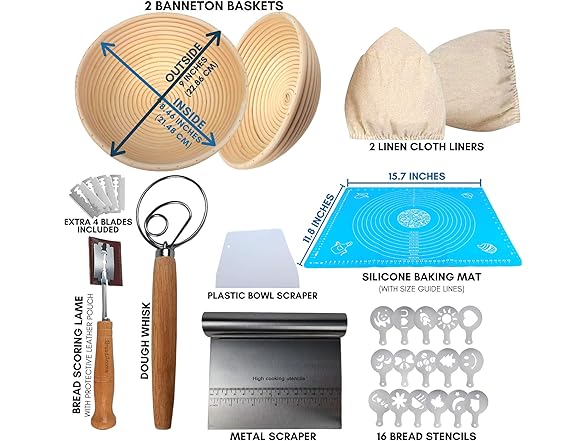 9 Piece Bread Proofing Basket Set