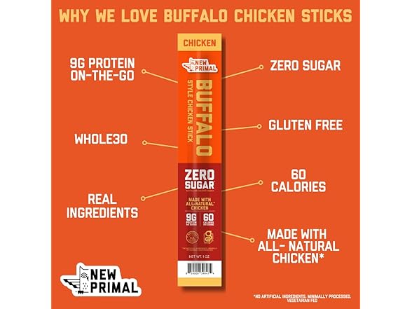 1CT The New Primal All Natural Chicken Stick, Buffalo Style