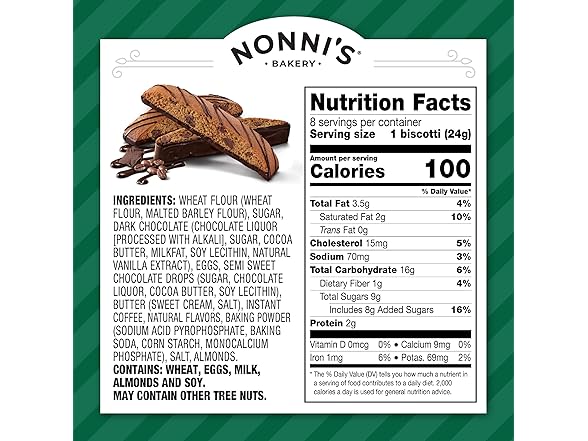 8CT Nonni's Espresso Chocolate Chip Biscotti, 6.88oz