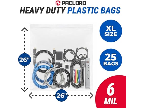 26" x 26" Extra Large Reclosable Plastic Zip Bags, 25 Count